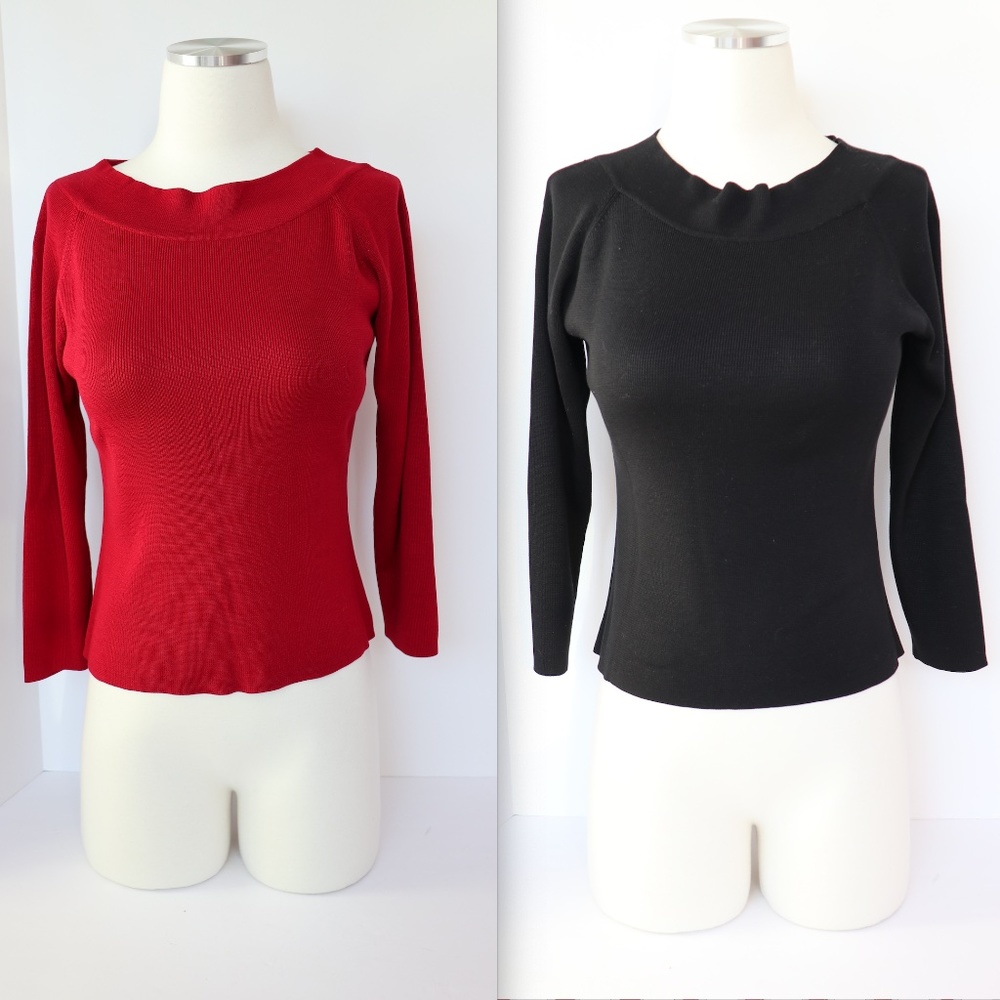 Two INC knit sweaters 1 red, 1 black, Petite Small